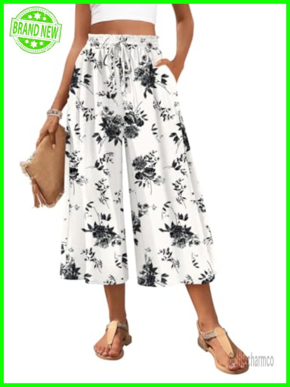 Wide Leg Gaucho Capri Pants with Pockets Casual Flowy Palazzo